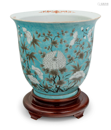 A Chinese Turquoise Ground Grisaille Decorated