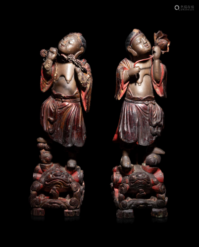 Two Chinese Painted Wood Figures of Immortals