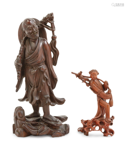 Two Chinese Carved Hardwood Figures of Imm…