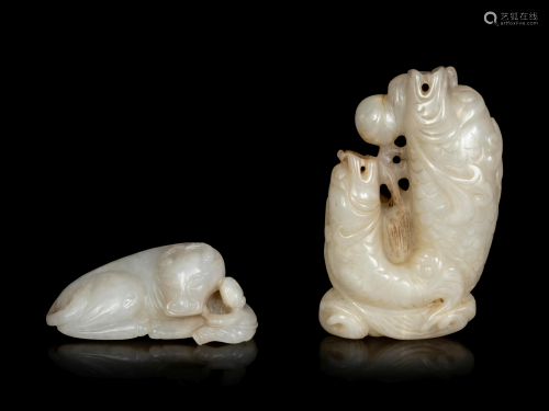Two Chinese White Jade Carved Figures of A…