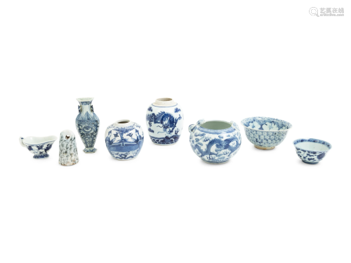 Eight Chinese Blue and White Porcelain Articles