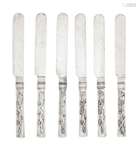 A Set of Six Chinese Export Silver Dessert Knives