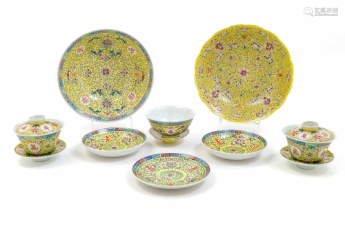 A Set of Chinese Famille Jaune Porcelain Art…