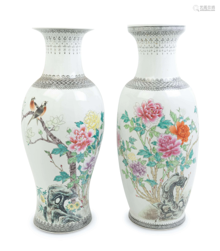 Two Chinese Famille Rose Porcelain Baluster Jars