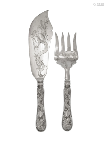 A Set of Chinese Export Silver Fish Fork and…