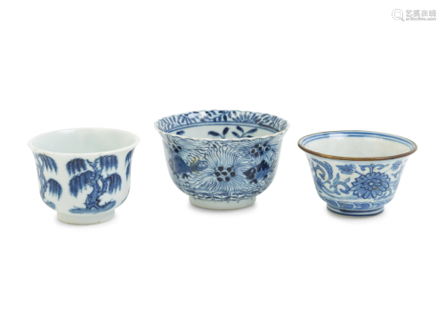 Three Chinese Blue and White Porcelain Wine…