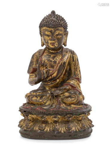 A Chinese Parcel-Gilt and Painted Bronze Figure…