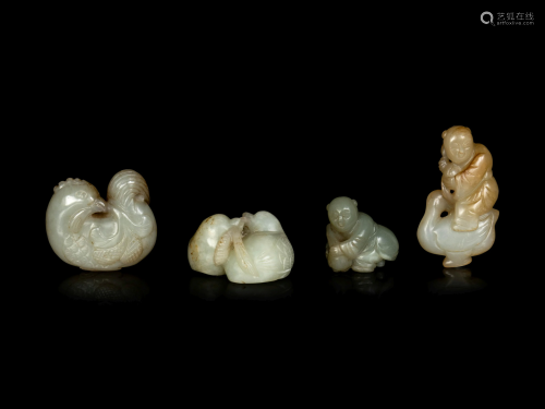 Four Chinese Celadon Jade Carvings of…