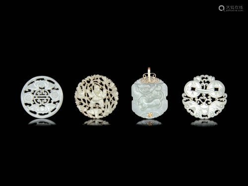 Four Chinese Jade and Serpentine Pendants