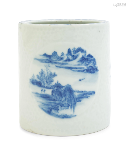 A Chinese Blue and White Porcelain Brush Pot, …