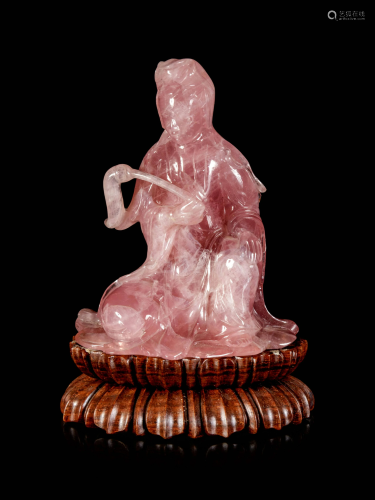 A Chinese Rose Quartz Figure of Guanyin