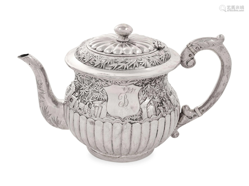 A Chinese Export Silver Teapot