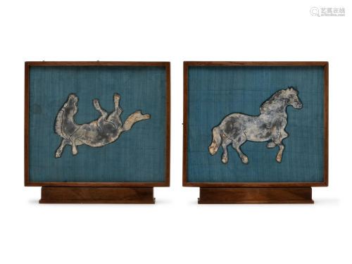 Two Chinese Lead Horse-Form Plaques