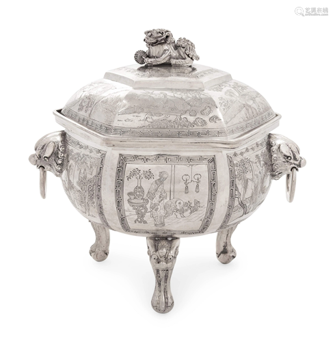 A Chinese Export Silver Covered Incense Bur…