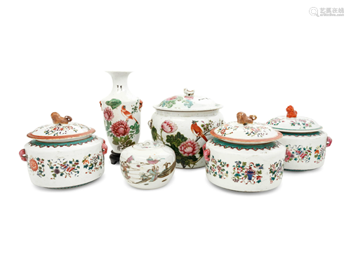 Six Chinese Famille Rose Porcelain Wares