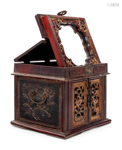 A Chinese Carved Wood Mirror Stand