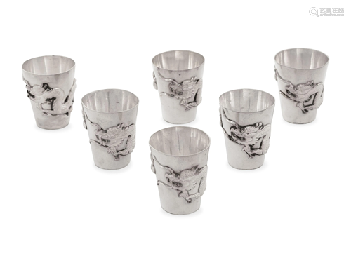 A Set of Six Small Chinese Export Silver Cups