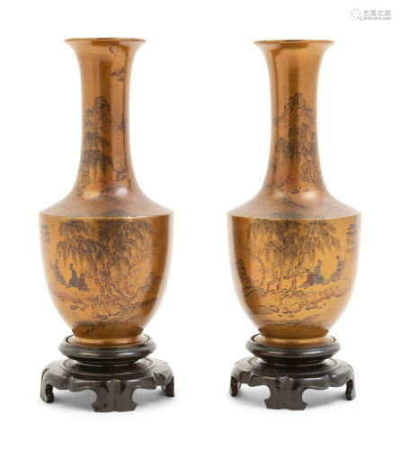 A Pair of Chinese Painted Lacquer Vases