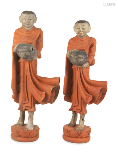 Two Burmese Polychrome Painted Carve…