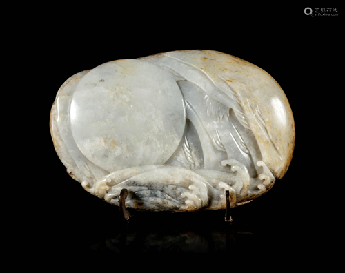 A Large Russet and Greyish White Jade Boulder