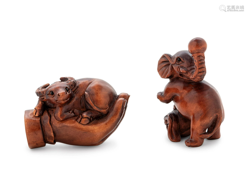 Two Japanese Boxwood Netsuke