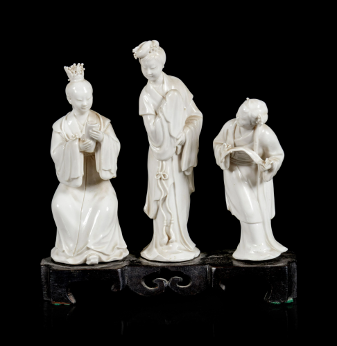Three Chinese Blanc-de-Chine Porcelain Figures