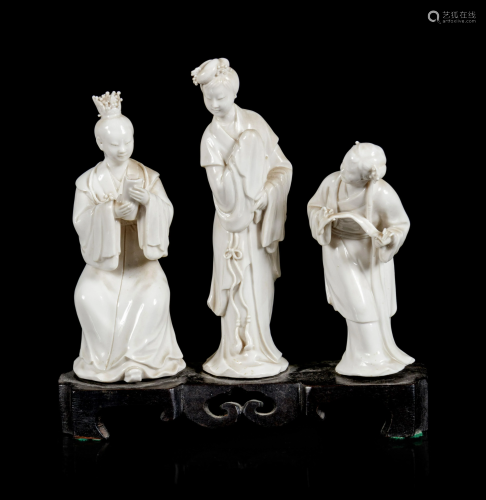 Three Chinese Blanc-de-Chine Porcelain Figures