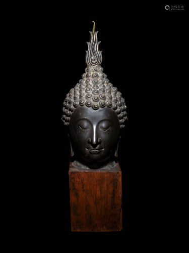 A Large Thai Bronze Head of Buddha