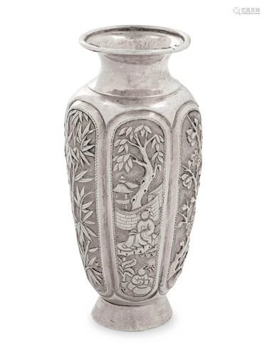 A Chinese Export Petite Silver Vase