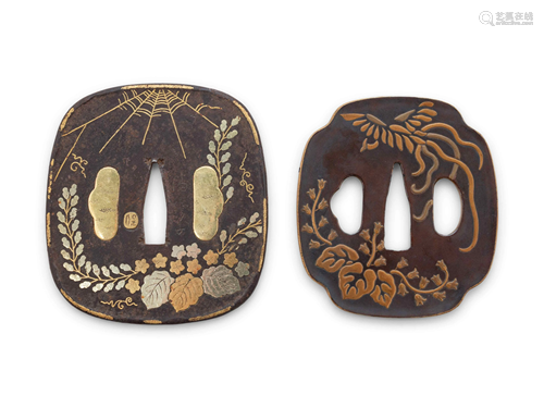 Two Japanese Mixed Metal Inlaid Tsuba