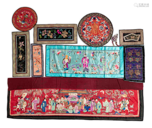 18 Chinese Embroidered Silk Panels