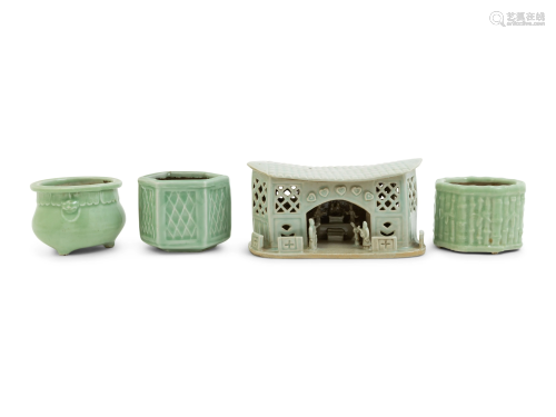 Four Chinese Celadon Glazed Articles