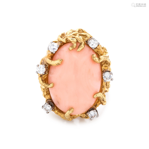 CORAL AND DIAMOND RING