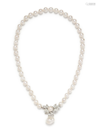 DIAMOND AND CULTURED PEARL NECKLACE