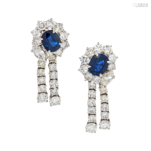 SAPPHIRE AND DIAMOND EARCLIPS