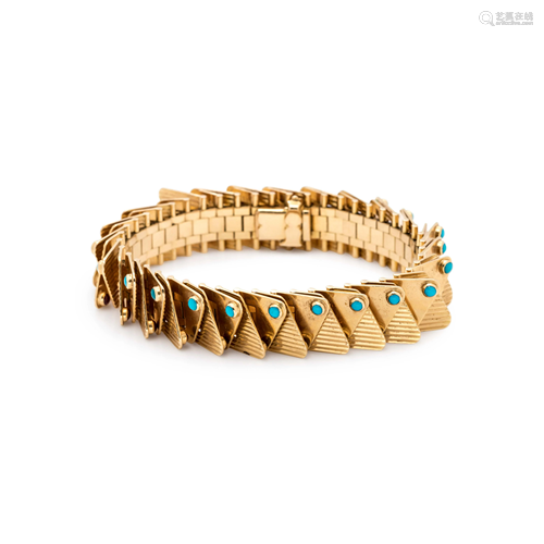 FRENCH, YELLOW GOLD, TURQUOISE AND …