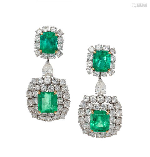 EMERALD AND DIAMOND EARCLIPS