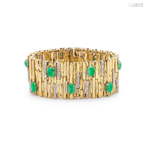 YELLOW GOLD, DIAMOND AND JADE BR…