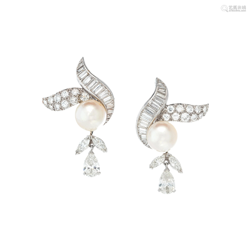 DIAMOND AND CULTURED PEARL EARCLIPS