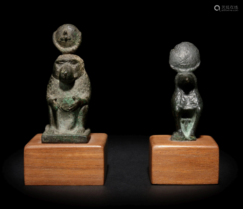Two Egyptian Bronze Thoth Baboons Height of t…