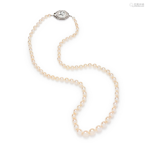 NATURAL PEARL AND DIAMOND NECKLACE