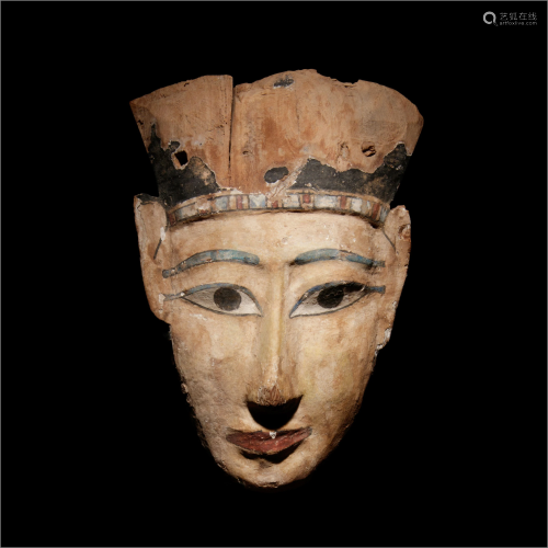 An Egyptian Painted Wood Mummy Mask Heig…