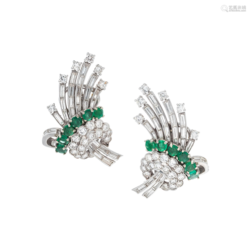 DIAMOND AND EMERALD EARCLIPS