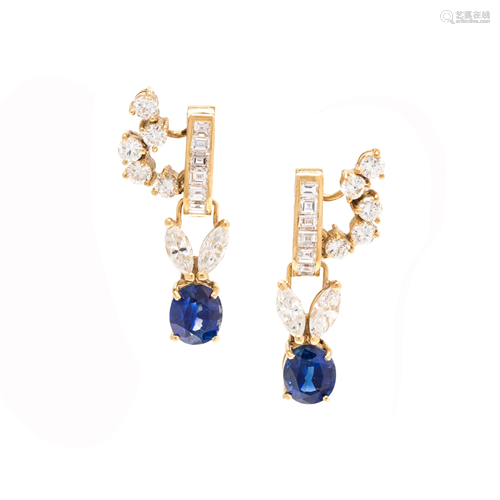 SAPPHIRE AND DIAMOND EARCLIPS