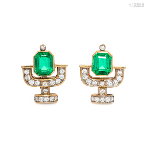 EMERALD AND DIAMOND EARRINGS