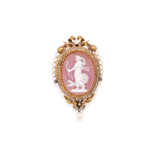 ANTIQUE, FRENCH, AGATE CAMEO, PEARL A…