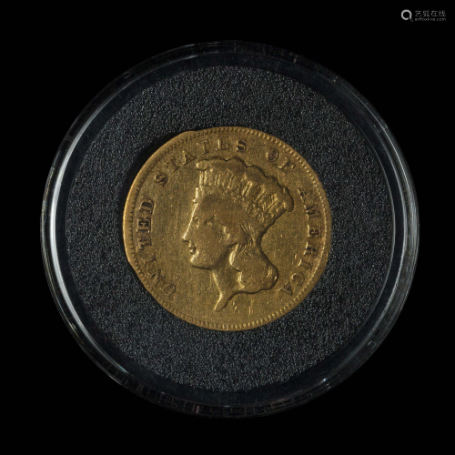 An 1856-S Indian Head $3 Gold Coin
