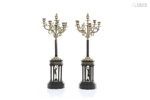 PAIR OF SLATE & BRONZE NEOCLASSICAL …