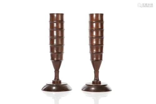 A PAIR OF REGENCY TREEN SPILL VASES