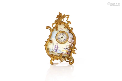 GILT BRONZE & ENAMEL BOUDOIR CLOCK